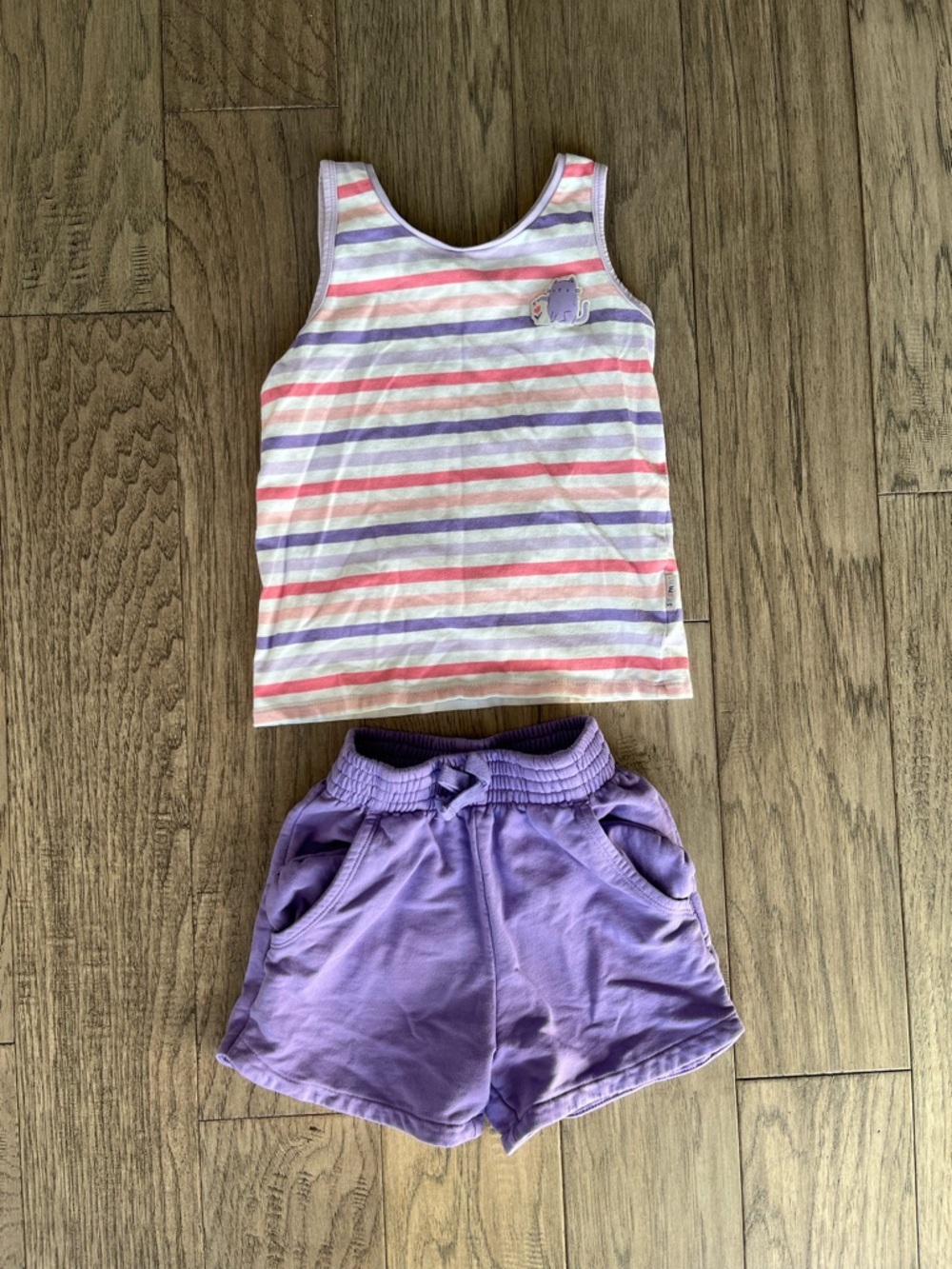 Souris Mini Girls' Striped Tank Top & Purple Shorts Set 4t